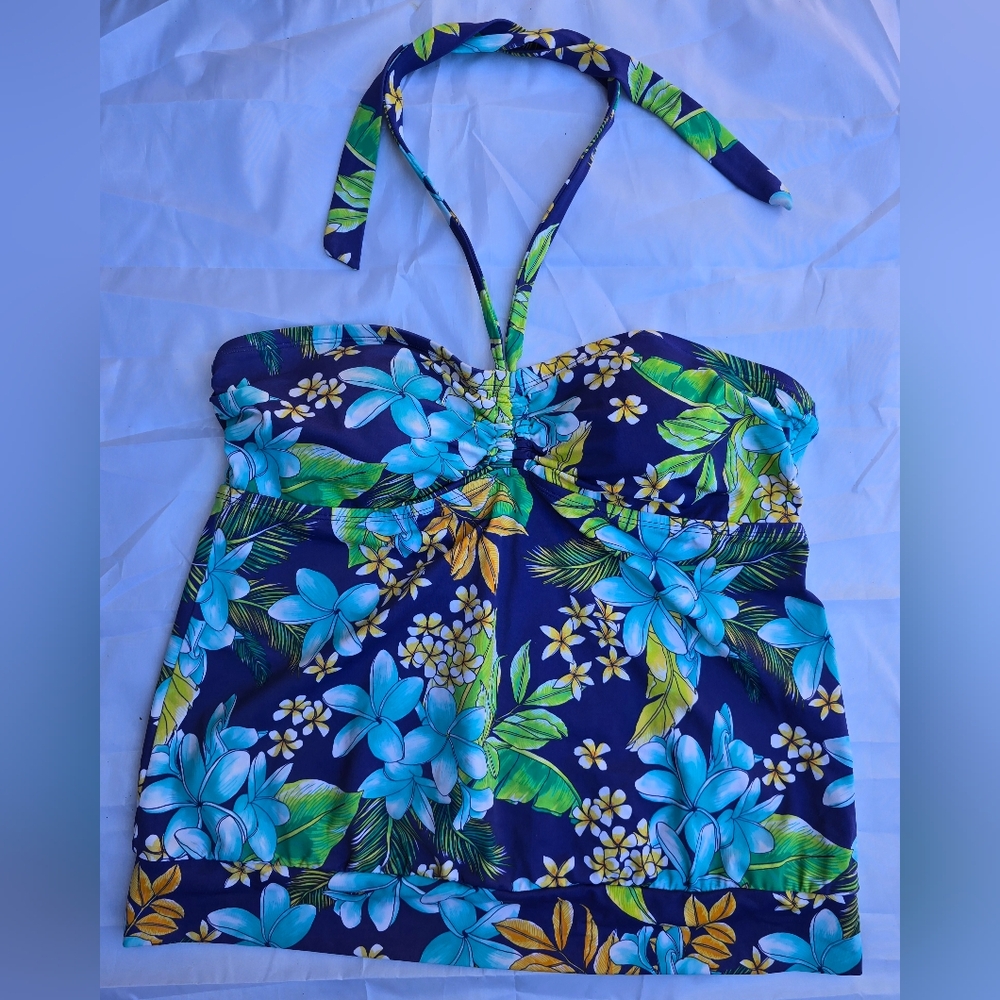 Floral Blue Women's Top - Jantzen Swim suit Haltertop blouse‎ Sz 14